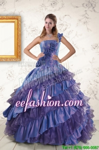 2015 Discount One Shoulder Hand Made Flowers and Ruffles Quinceanera Dresses