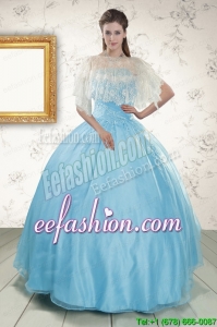 2015 New Style Baby Blue Strapless Quinceanera Dress with Beading
