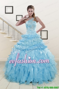 2015 New Style Baby Blue Sweet 15 Dresses with Beading
