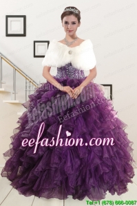 2015 New Style Beading and Ruffles Quinceanera Dresses in Purple