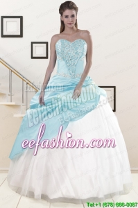 2015 New Style Blue and White Quinceanera Dresses with Beading and Pick Ups