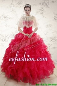 2015 New Style Sweetheart Beading Quinceanera Dresses in Red