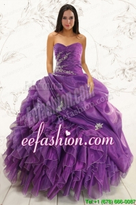 2015 Popular Purple Ball Gown Quinceanera Dress with Appliques and Ruffles