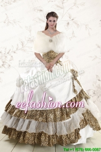 2015 Popular Strapless Leopard Quinceanera Dresses with Hand Made Flower