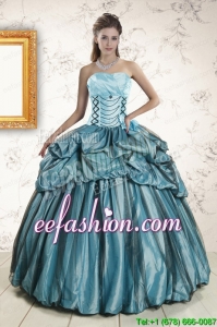 2015 Popular Strapless Pick Ups Quinceanera Dresses in Teal