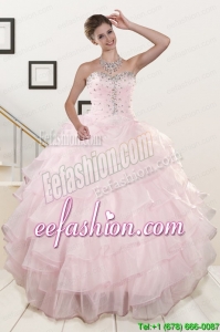 2015 Pretty Baby Pink Quinceanera Dresses with Beading and Ruffles