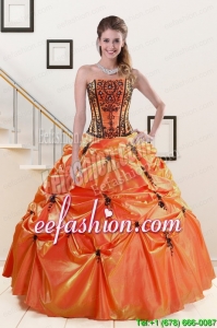 2015 Pretty Orange Red and Black Quinceanera Dresses with Appliques
