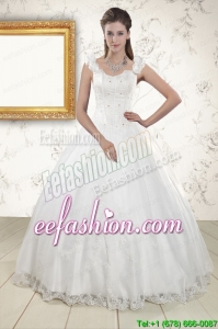 2015 Pretty Straps Quinceanera Dresses with Appliques and Beading