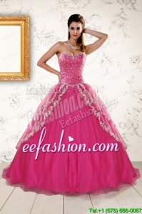 2015 Sweetheart Rose Pink Quinceanera Dresses with Sequins and Appliques