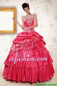 2015 The Super Hot Appliques Popular Quinceanera Dresses in Coral Red