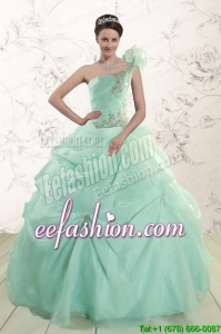 Apple Green One Shoulder In Stock Quinceanera Dresses with Appliques