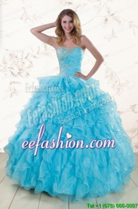 Baby Blue 2015 Pretty Beading and Ruffles Quinceanera Dresses