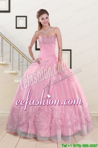 Beading and Appliques Baby Pink Quinceanera Dresses for 2015
