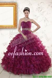 Beading and Ruffles The Pretty Burgundy Quinceanera Gown