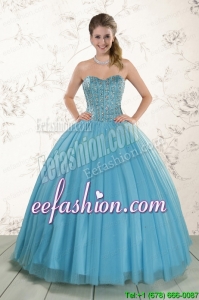 Brand In Stock Ball Gown Beaded Quinceanera Dress in Baby Blue