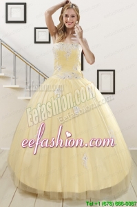 Discount Light Yellow Sweet 16 Dresses with White Appliques