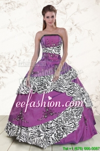 Discount Purple Quinceanera Dresses with Embroidery and Zebra