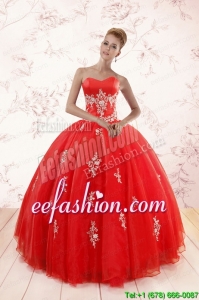 Discount Red Puffy Quinceanera Dresses with Appliques