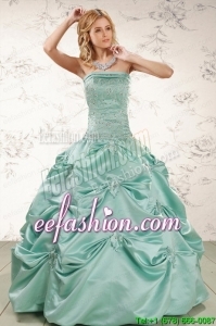 Discount Turquoise Quinceanera Dresses with Appliques and Pick Ups