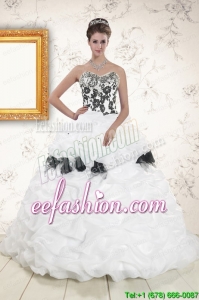 Hot White Sweet In Stock Quinceanera Dresses with Pick Ups and Hand Made Flowers