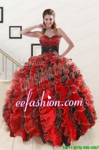 In Stock Beaded Sweetheart Organza Quinceanera Dress in Multi Color