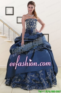 In Stock Embroidery and Beaded Quinceanera Dresses in Navy Blue