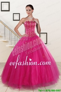 In Stock Fuchsia Quinceanera Dresses with Beading and Appliques for 2015