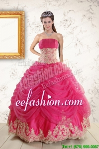 In Stock Lace Appliques Hot Pink Quinceanera Gowns
