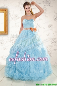 Popular Beading Aqua Blue 2015 Quinceanera Dresses