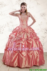 Popular Beading and Appliques Watermelon Red Sweet 16 Dresses