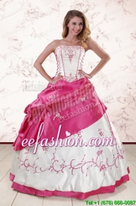 Popular Embroidery Sweet 15 Dresses in White and Hot Pink