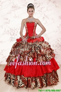 Popular Leopard Multi-color 2015 Quinceanera Dresses with Strapless