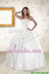 Popular White Strapless Embroidery 2015 Sweet 16 Dresses