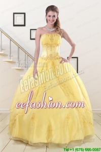 Pretty Yellow 2015 Quinceanera Dresses with Strapless