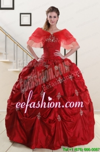 Wine Red Strapless In Stock Quinceanera Dresses with Appliques