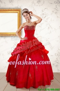 2015 Beautiful Beading Sweetheart Red Quinceanera Dresses