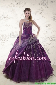 2015 Modern Purple Sweetheart Appliques Quinceanera Dresses