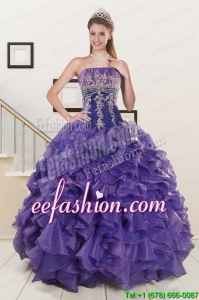 2015 Pretty Purple Pretty Quinceanera Dresses with Embroidery and Ruffles