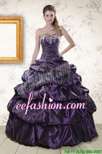Modern Sweetheart Purple Sweet 16 Dresses with Appliques for 2015