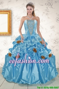 Pretty Aqua Blue Quinceanera Dresses with Beading and Flowers