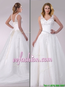 Beautiful A Line V Neck Court Vintage Wedding Dresses with Beading and Sequins