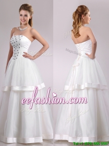 Beautiful Strapless A Line Beaded Long Wedding Dress in Tulle