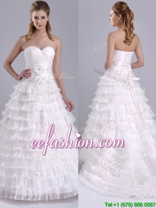Elegant Princess Sweetheart Beaded and Ruffled Layers Modest Wedding Dresses with Court Train