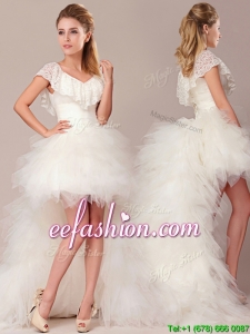 Fashionable High Low Detachable Wedding Dresses with Lace and Ruffles