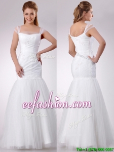 Gorgeous Square Mermaid Applique Side Zipper Vintage Wedding Dresses in Tulle