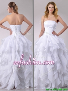 Modest A Line Strapless Ruffled Wedding Dress in Chiffon