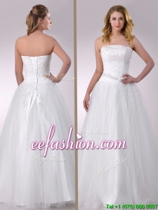 Sophisticated A Line Strapless Beaded Wedding Dresses in Tulle for 2016