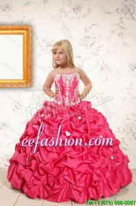 Beautiful Coral Red Little Girl Dress with Appliques and Pick Ups