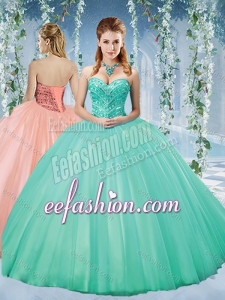 Discount Taffeta Beaded Puffy Skirt Quinceanera Gown in Turquoise