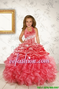 Exquisite Appliques and Ruffles Coral Red Flower Girl Dress for 2015 Spring